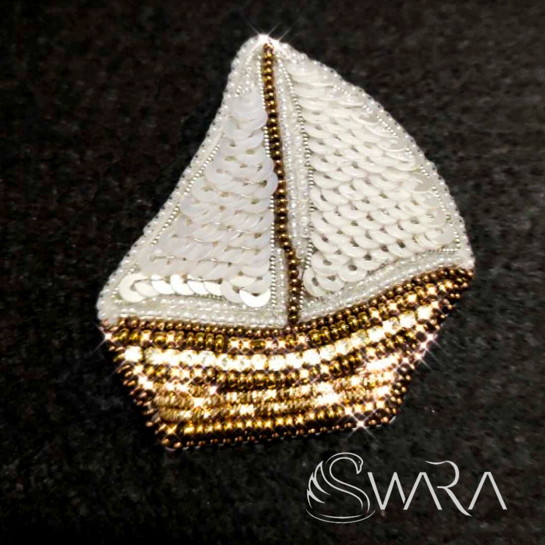 White Boat Brooch