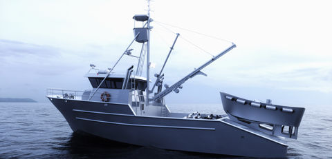 Fishing boat at anchor.