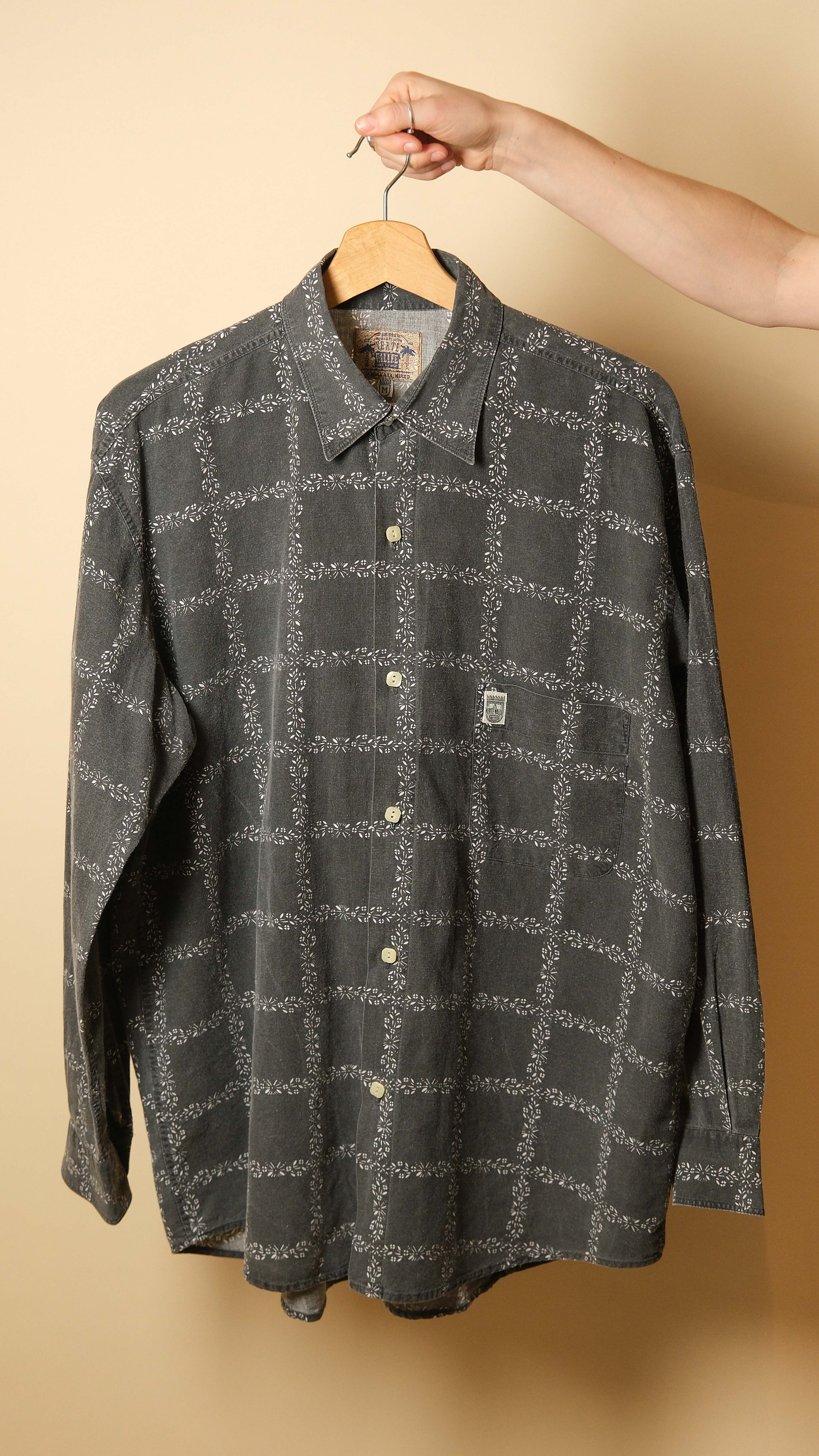 1990s Grey Patterned Shirt | Size M