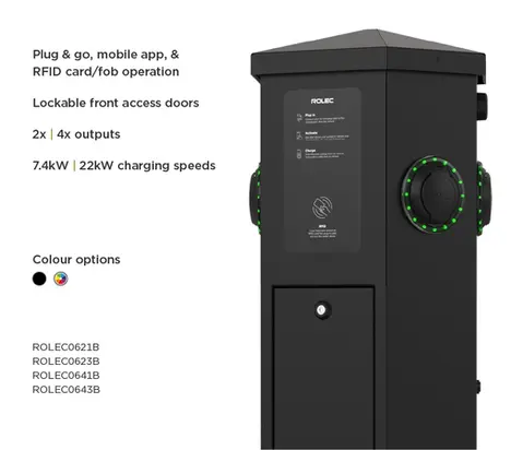 Still boasting an array of smart features, this EV charger supports dynamic load balancing and is equipped with PME fault detection to reduce installation costs. Available in 1way, 2way or 4way versions, providing up to 22kW superfast charging.