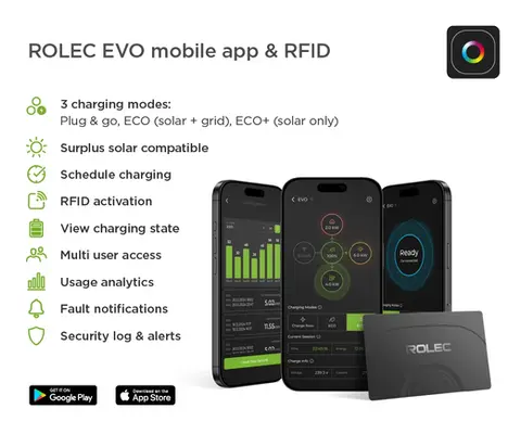 The EVO app gives users full control of their charger including the ability to set charging schedules and integrate with smart tariffs to save on off-peak rates.
Enjoy a seamless charging experience via mobile app, or RFID card ensuring your EV will be ready for your next electrified adventure.
