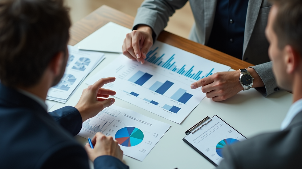 High angle view of a financial advisor explaining charts to a business owner
