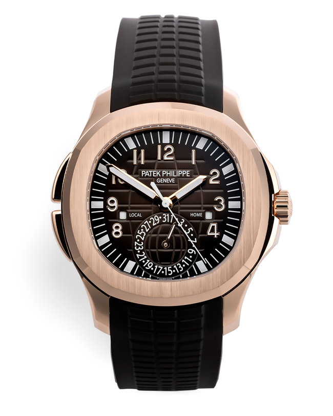 Patek Philippe Aquanaut Travel Time Rose Gold Box Certificate Casmiko Jewelers