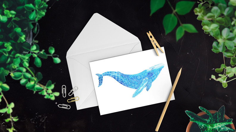 Limited Edition Whale card. Watercolour & gel pen original by Janet Nikora