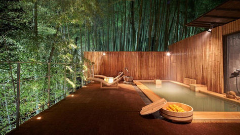 Beautiful onsen in a bamboo forest
