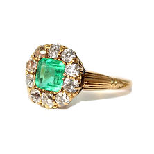 Antique Victorian Emerald & Diamond Cluster Ring UK