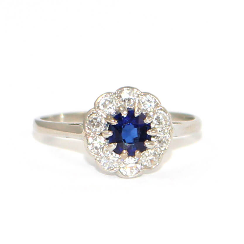 Art Deco Sapphire & Diamond Daisy Cluster Ring