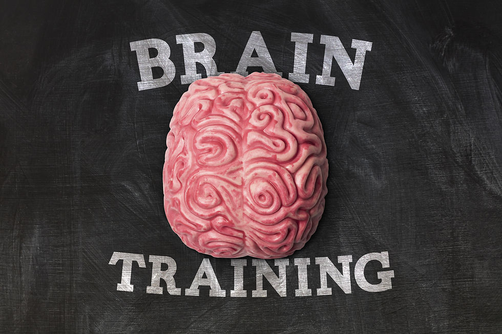 Brain on a chalk board with Brain Training written. Represents neurofeedback for PTSD houston texas. Also represents neurofeedback for ADHD katy texas 77494.
