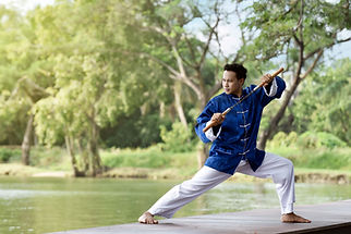 Man in Blue Practicing Kung Fu