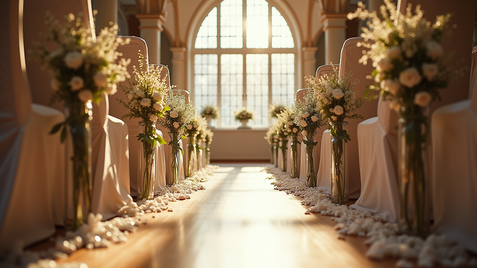Eye-level view of a beautifully arranged wedding venue before the ceremony