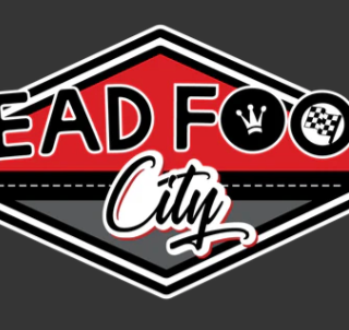 Red and grey triangular logo that reads Lead Foot City in black lettering.
