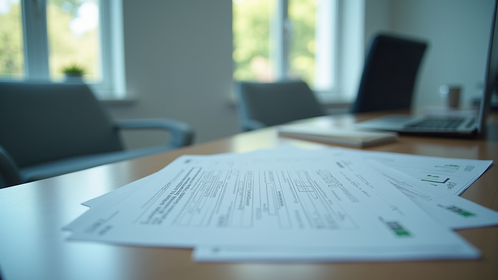 Eye-level view of a medical office with credentialing documents on a desk