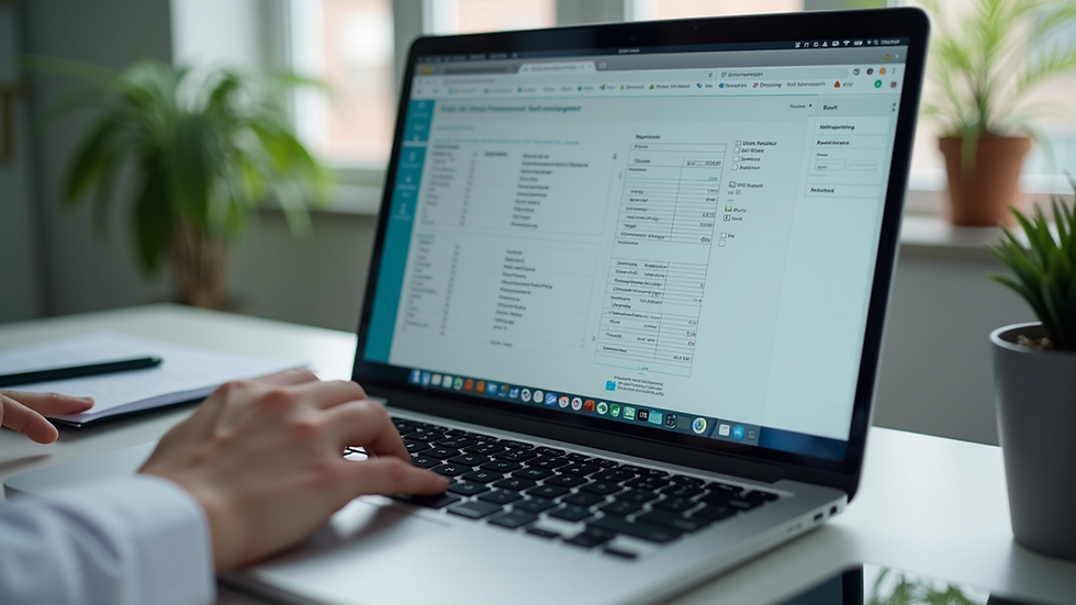 Close-up view of a laptop screen showing medical billing software used by virtual assistants