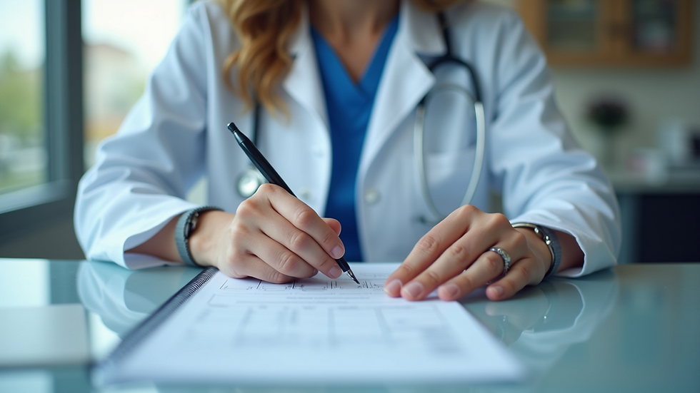 Eye-level view of a healthcare provider reviewing credentialing documents