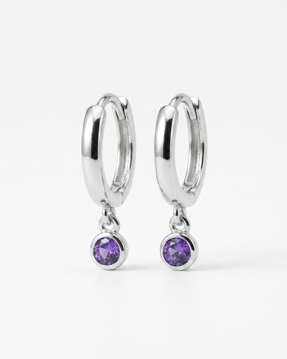 Purple Crystal Hoop 925 Silver Earrings