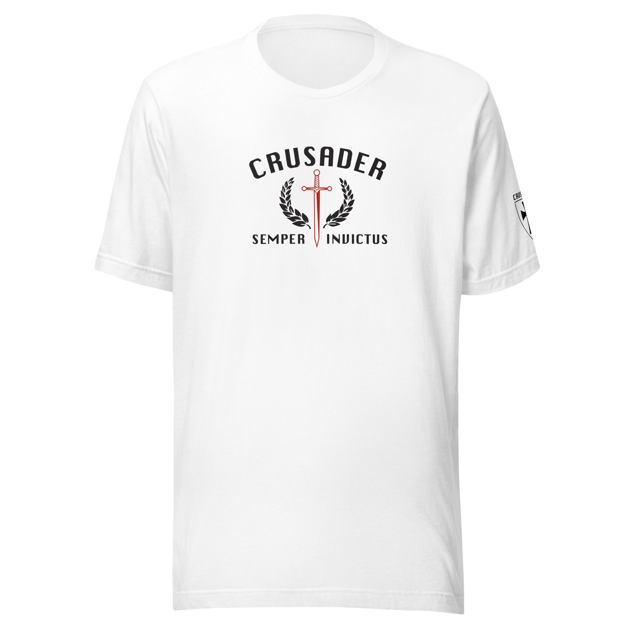 Crusader - Tactical Black and Crimson Red Crest Logo - White T-shirt