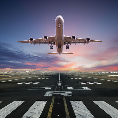 Airplane taking off from the airport, front view..jpg