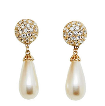 VINTAGE PEARL AND CRYSTAL PIERCED EARRINGS