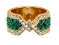 Thumbnail: VINTAGE STATEMENT GOLD TONE EMERALD AND CRYSTAL WIDE COCKTAIL RING