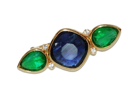 PUCCINI BLUE AND GREEN CRYSTAL BAR BROOCH