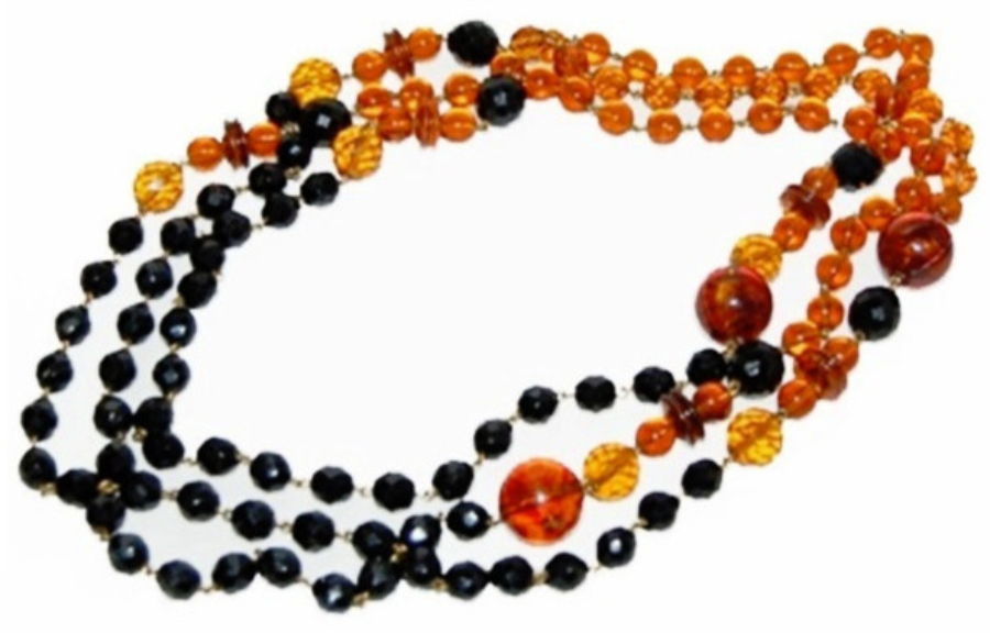 Thumbnail: VINTAGE ART DECO STYLE BLACK AND AMBER EXTRA LONG NECKLACE