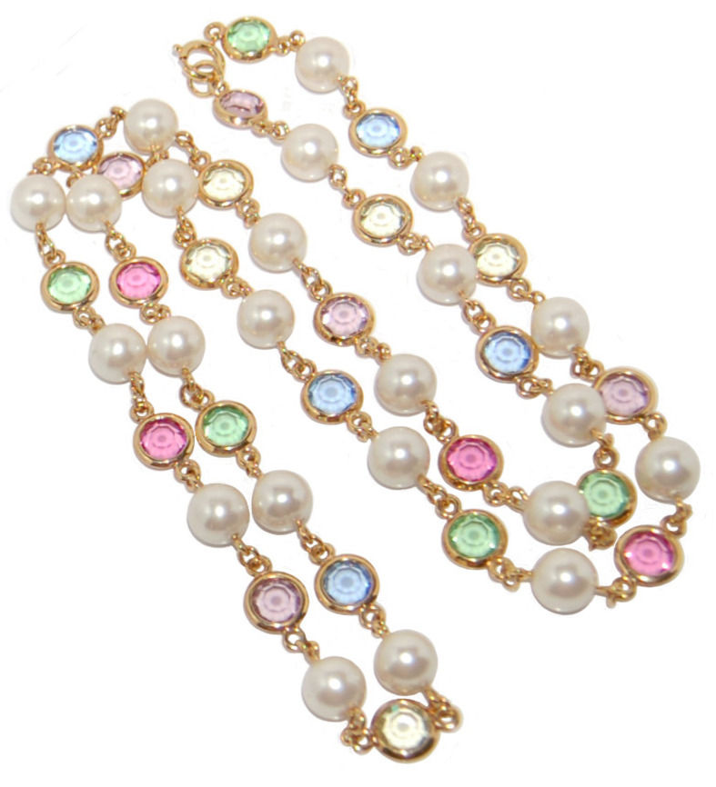 VINTAGE PEARL AND PASTEL MULTI COLOURED CRYSTAL NECKLACE