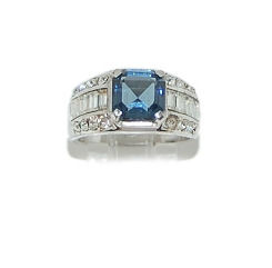 Thumbnail: VINTAGE COUTURE CUBIC ZIRCONIA SAPPHIRE AND CRYSTAL STERLING SILVER COCKTAIL RING