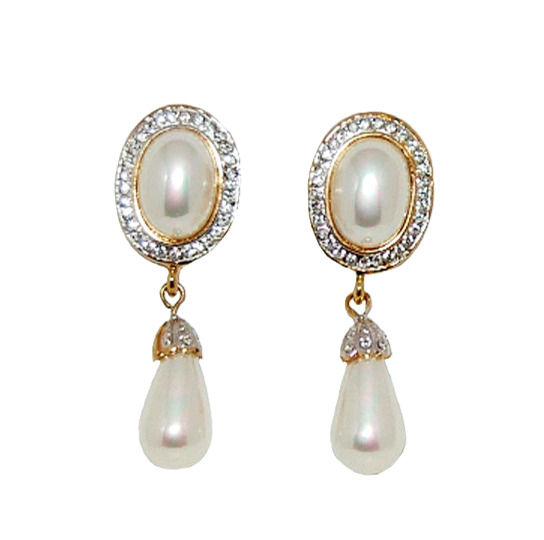 VINTAGE BRIDAL PEARL AND CRYSTAL DROP EARRINGS