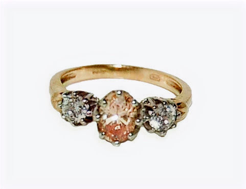 Thumbnail: VINTAGE 9K GOLD PEACH MORGANITE AND CUBIC ZIRCONIA ENGAGEMENT TRILOGY RING