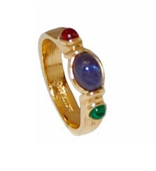 VINTAGE ESPO 14K GOLD ELECTROPLATED MULTICOLOURED GLASS CABOCHON RING