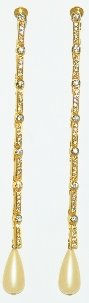 Thumbnail: VINTAGE UNSIGNED KENNETH JAY LANE LONG PEARL AND CRYSTAL CLIP ON EARRINGS