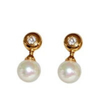1990s VINTAGE PEARL AND CRYSTAL PIERCED EARRINGS