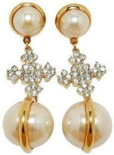 NINA RICCI PEARL WITH CRYSTAL CROSS PIERCED EARRINGS