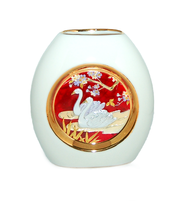 Thumbnail: VINTAGE RARE VIBRANT RED AND WHITE JAPANESE SWAN CHOKIN VASE