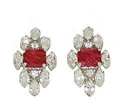 VINTAGE B.E.COOK RUBY AND CRYSTAL CLIP ON EARRINGS