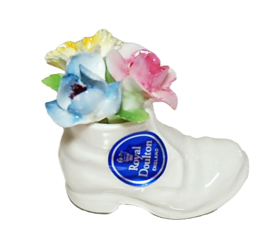 Thumbnail: VINTAGE 2 ROYAL DOULTON HAND PAINTED BONE CHINA FLOWER SHOE POT ORNAMENT