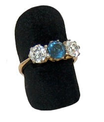 VINTAGE SAPPHIRE AND CRYSTAL TRILOGY SILVER ENGAGEMENT RING