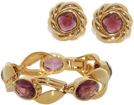 1980s NINA RICCI AMETHYST BRACELET AND CLIP ON EARRINGS