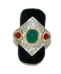 70s Panetta Emerald And Ruby Gripoix Cabochon And Crystal Cocktail Ring