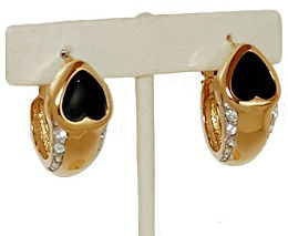 1980s VINTAGE GYPSY GOLD HOOP BLACK HEART PIERCE EARRINGS