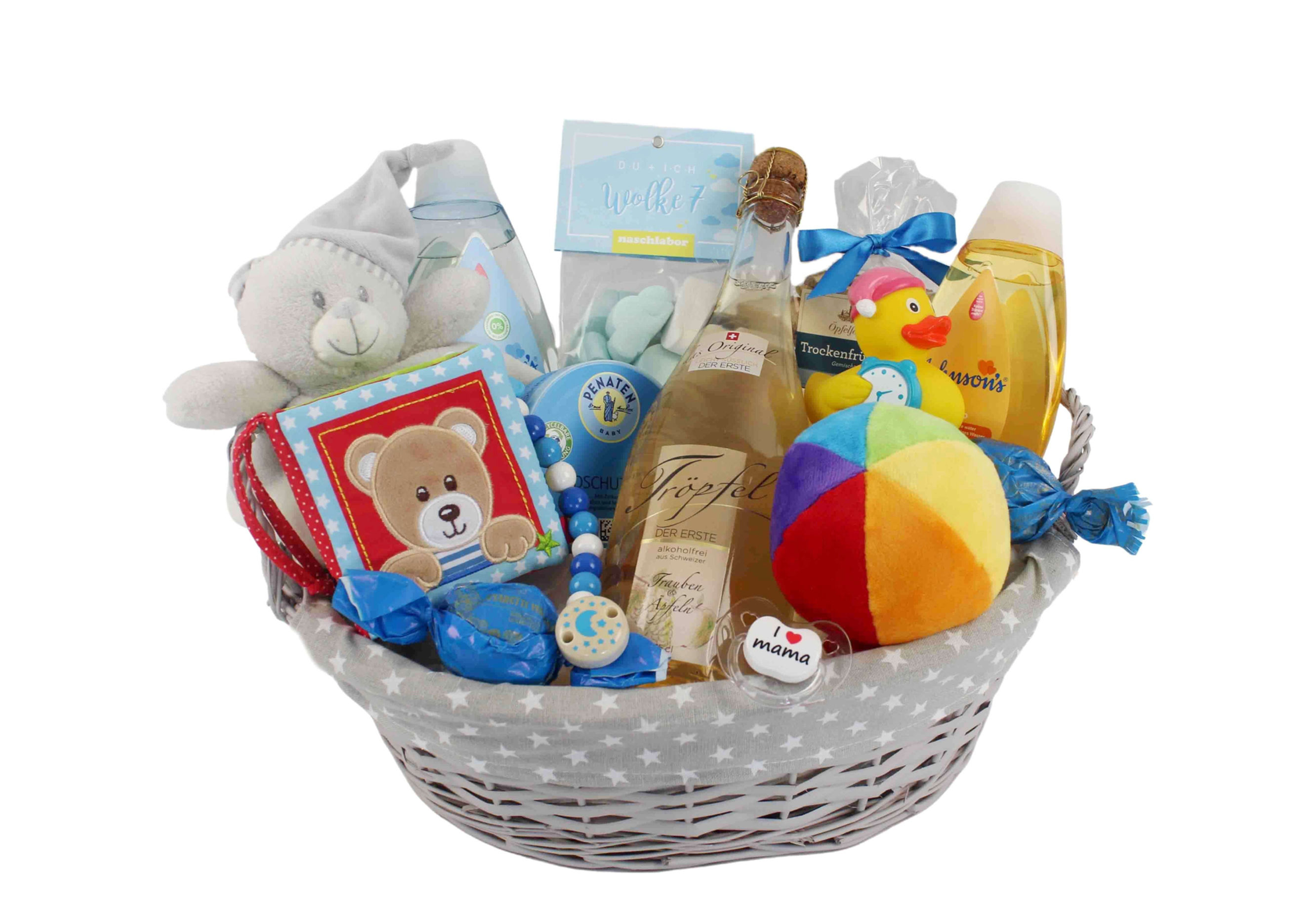 Babygeschenk, Geburtskorb, süsser Geschenkkorb, alkoholfreie Geschenkkörbe fürs Baby
