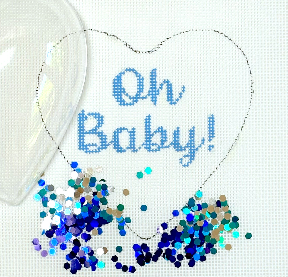 Heart shaped snow globe ornament - Oh Baby! blue