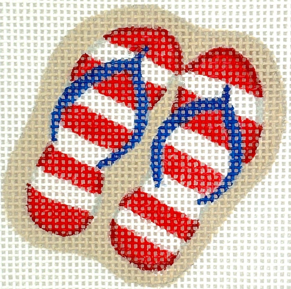 Mini/bag charm - red, white & blue flip flops on sand