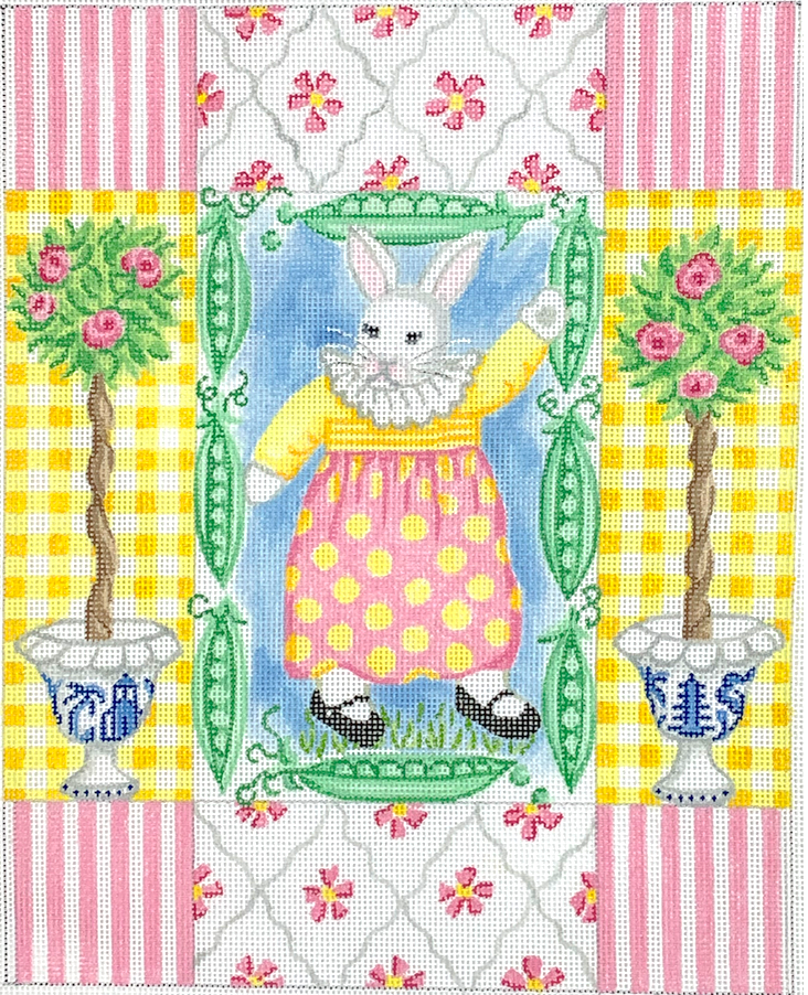 Girl bunny w/ peas & topiaries