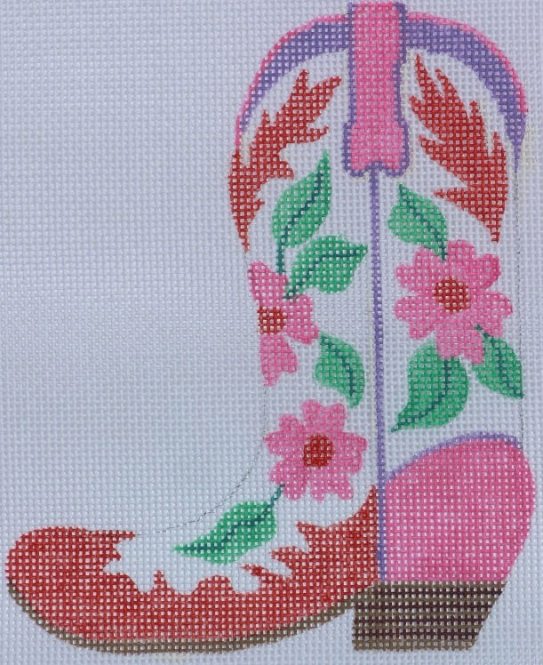 Cowgirl boot - pink & red flowers