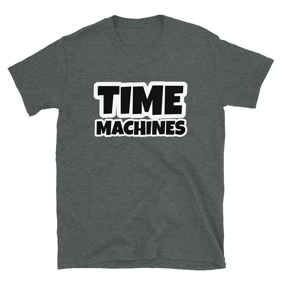 Thumbnail: 2X-3X Stacked TimeMachines White Outline Logo TeeShirt