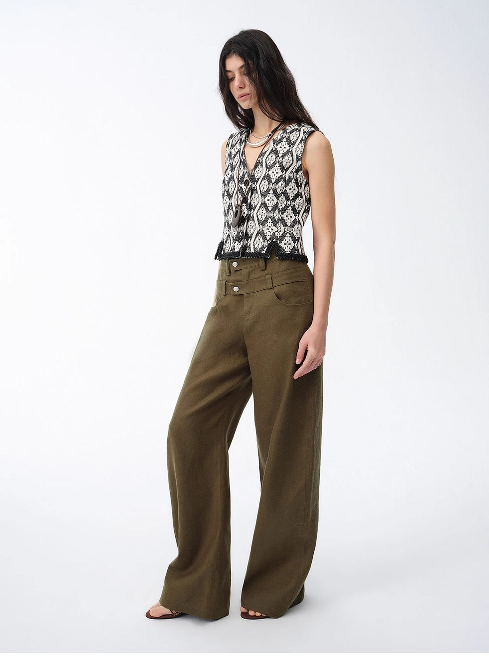 Thumbnail: Old Money Style Linen Cut Scimitar Pants"Weiss Love Letter"