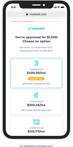 Wisetack product - offer screen - $1,200