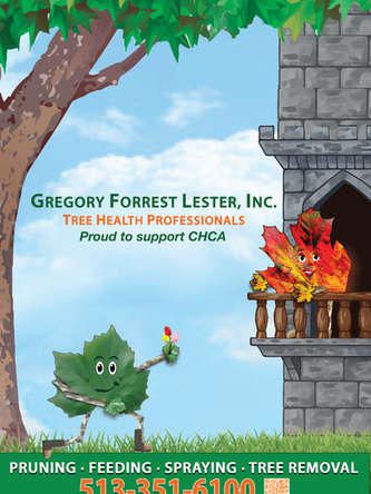 Lester Leaf mascot at base of balcony with female leaf mascot looking out