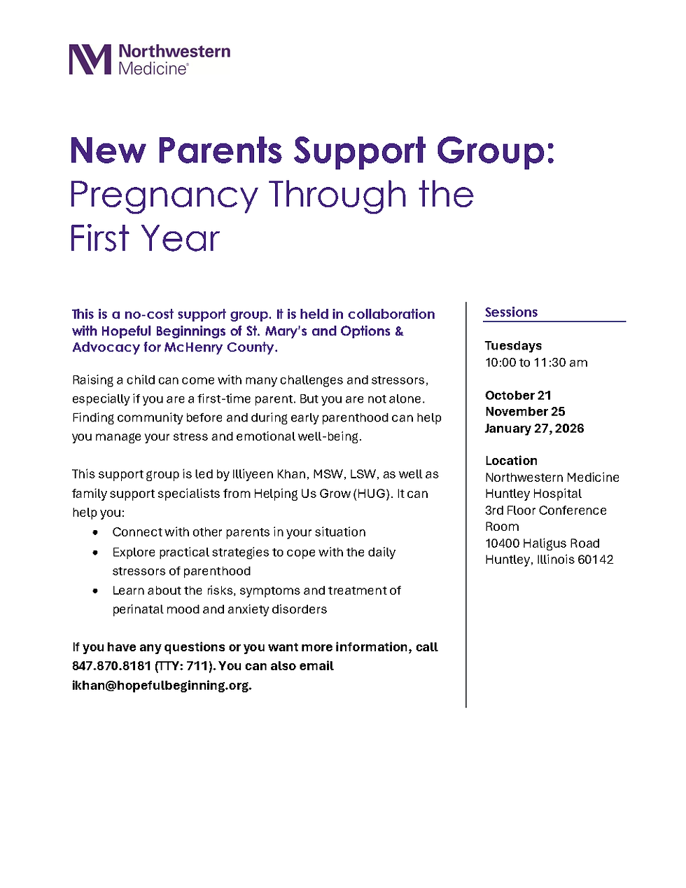 New Parent Support Groups at Huntley Hospital